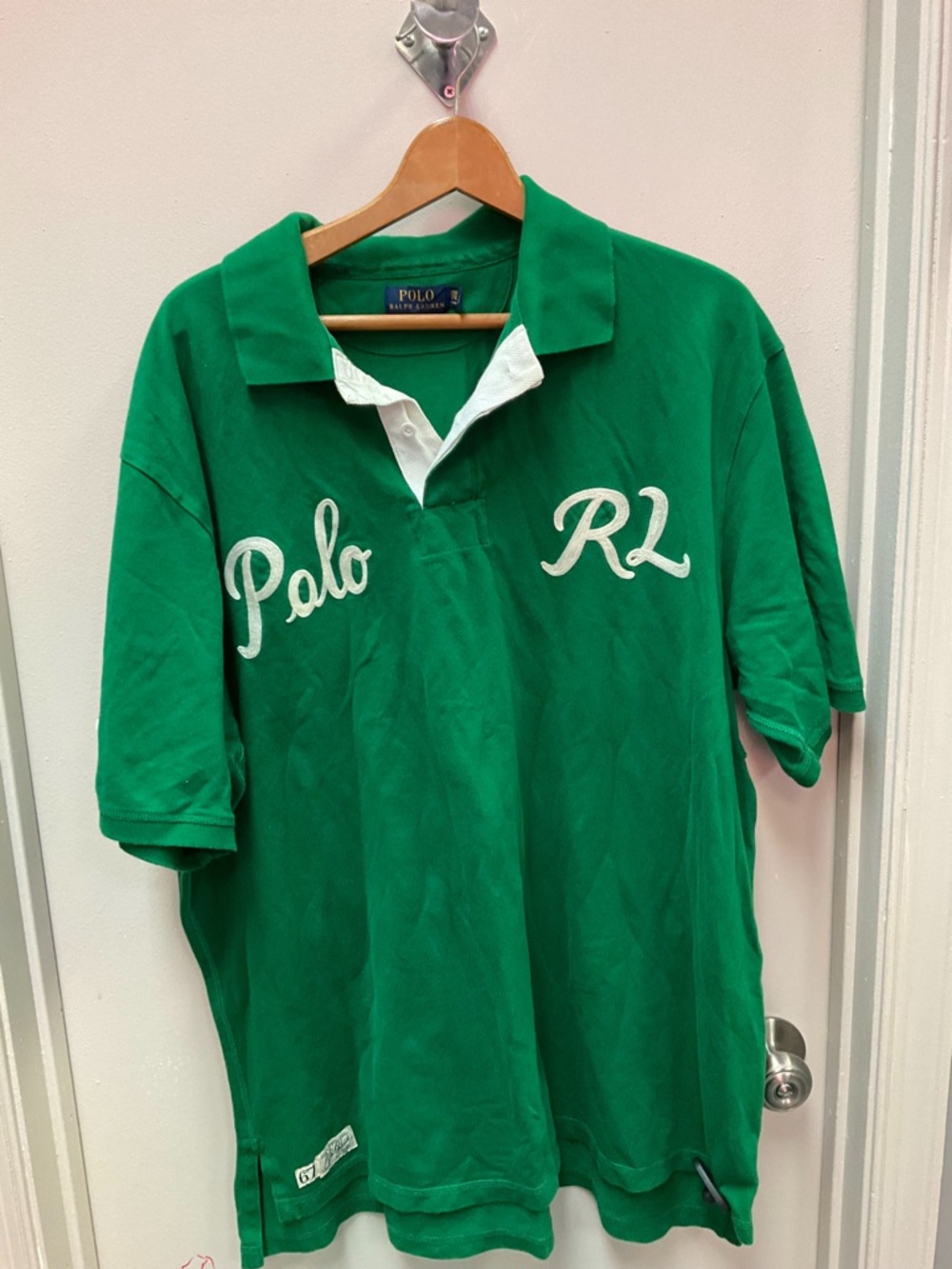 Ralph Lauren Green Polo with White Script and Collar